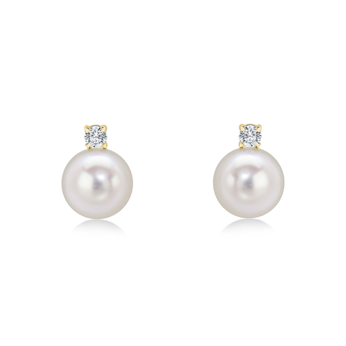 18YG DIAMOND & PEARL 2 STONE STUD EARRINGS