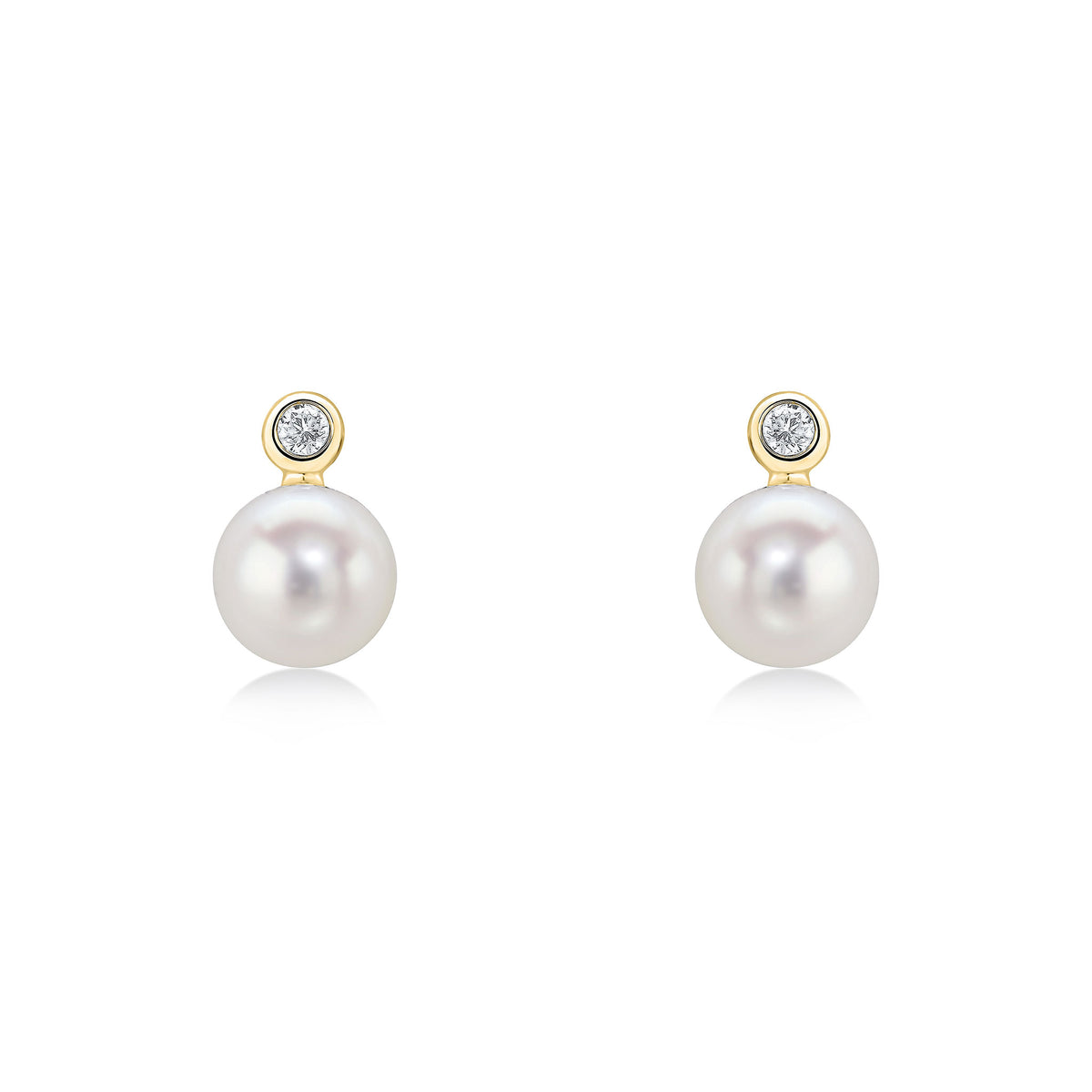 18CT YG DIAMOND & FRESHWATER PEARL 2 STONE RUBOVER STUD EARRINGS