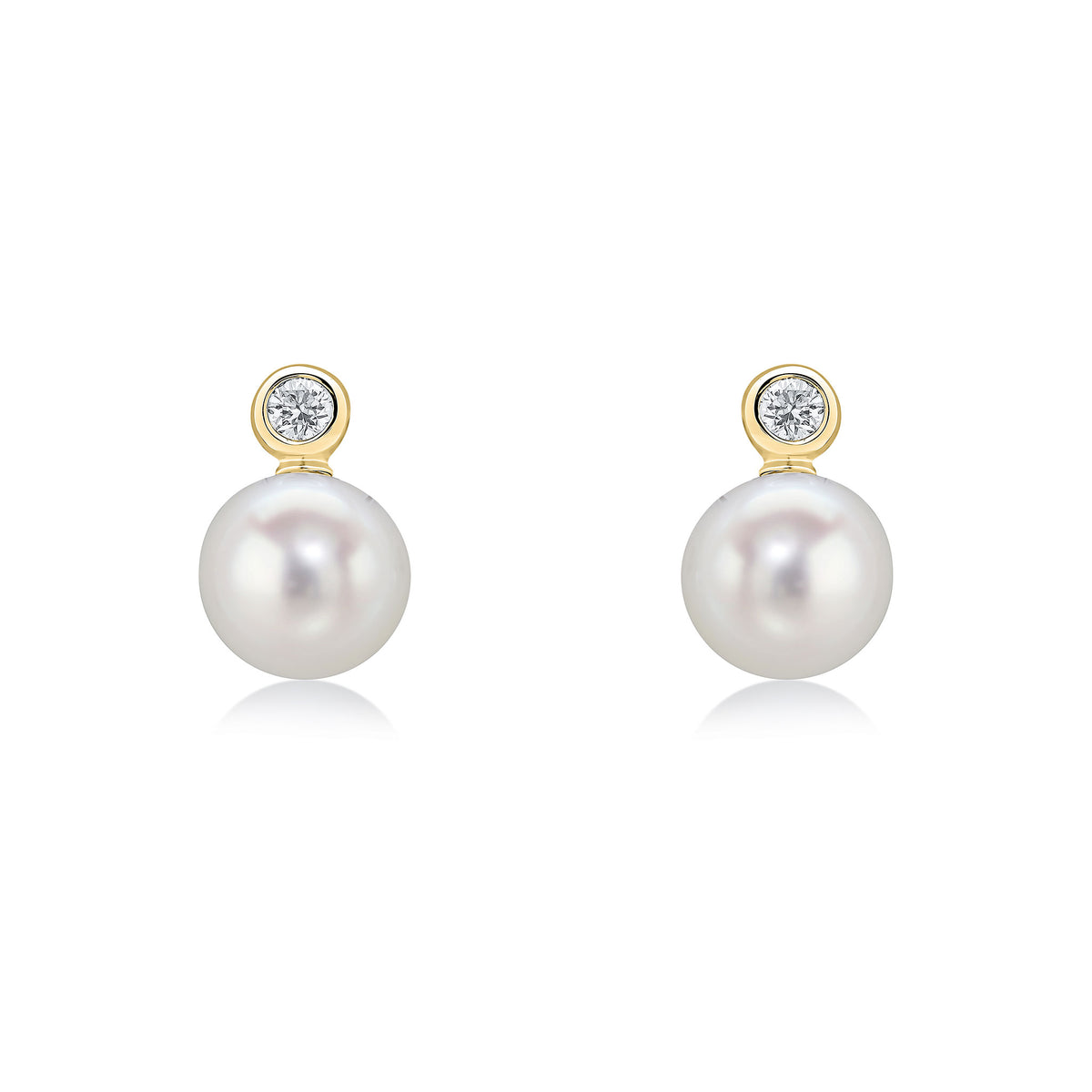 18CT YG DIAMOND & FRESHWATER PEARL 2 STONE RUBOVER STUD EARRINGS