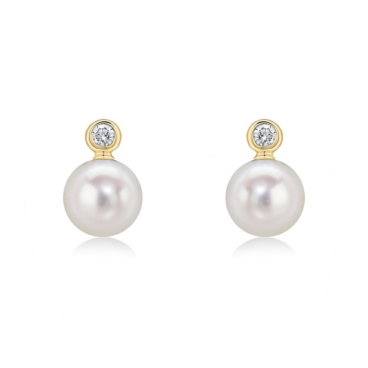 18YG DIAMOND & FRESHWATER PEARL 2 STONE RUBOVER STUD EARRINGS