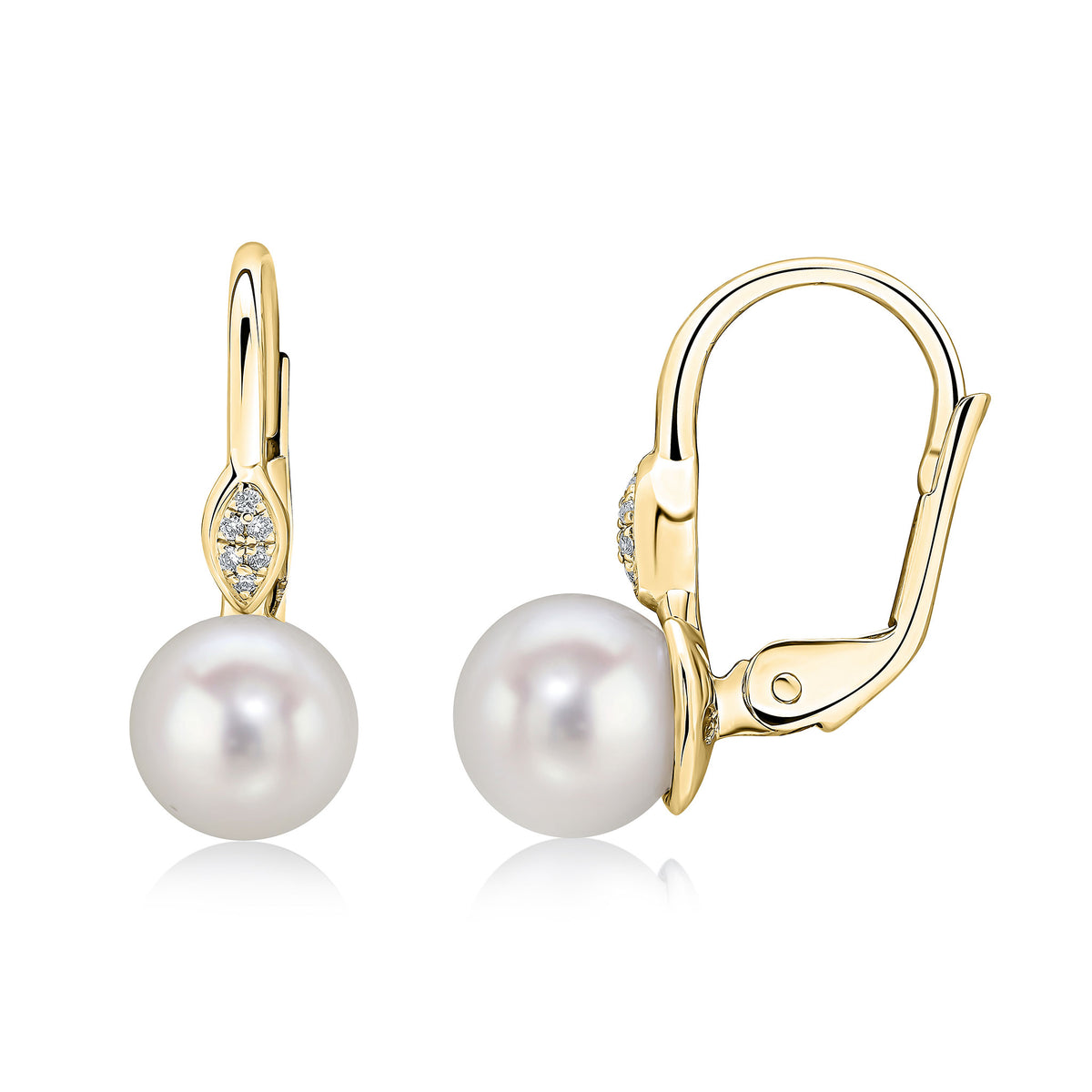 18YG PEARL & DIAMOND HOOK EARRINGS