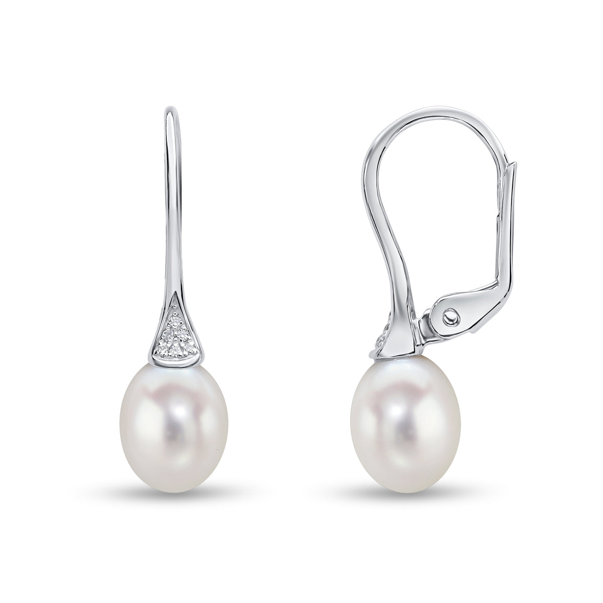 18CT WG CFW PEARL & PAVE SET DIAMOND TOP 'HOOP' DROP EARRINGS