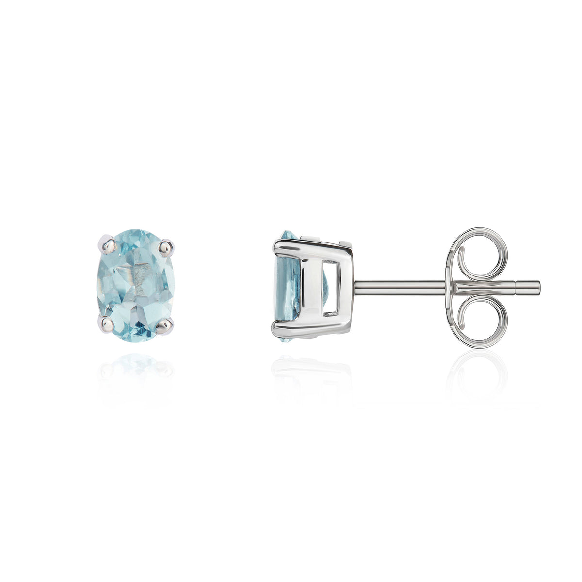 18CT WG 6X4 OVAL AQUA 4 CLAW EARRINGS