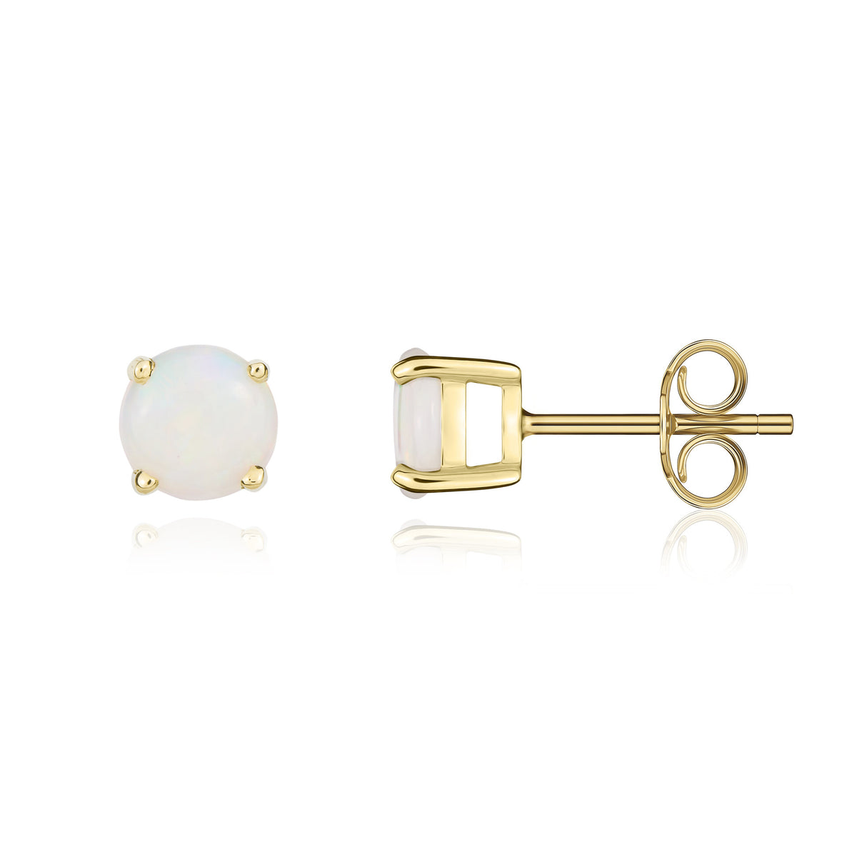 18CT YELLOW GOLD 5MM ROUND OPAL 4 CLAW STUD EARRINGS