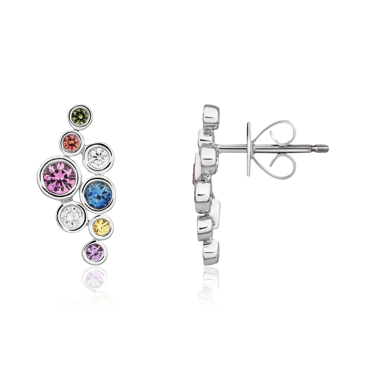 18CT WG ROUND MULTI-SAPPHIRE & DIAMOND 'BUBBLE' CLUSTER EARRINGS