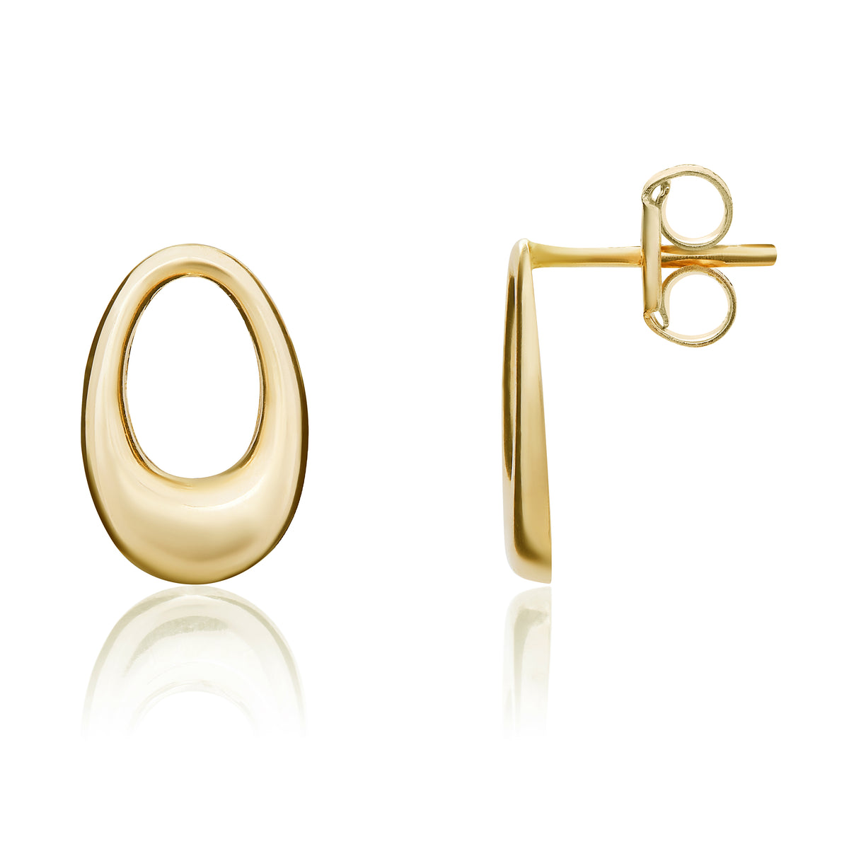 9CT YELLOW GOLD OPEN OVAL POLISHED FLAT STUD EARRINGS