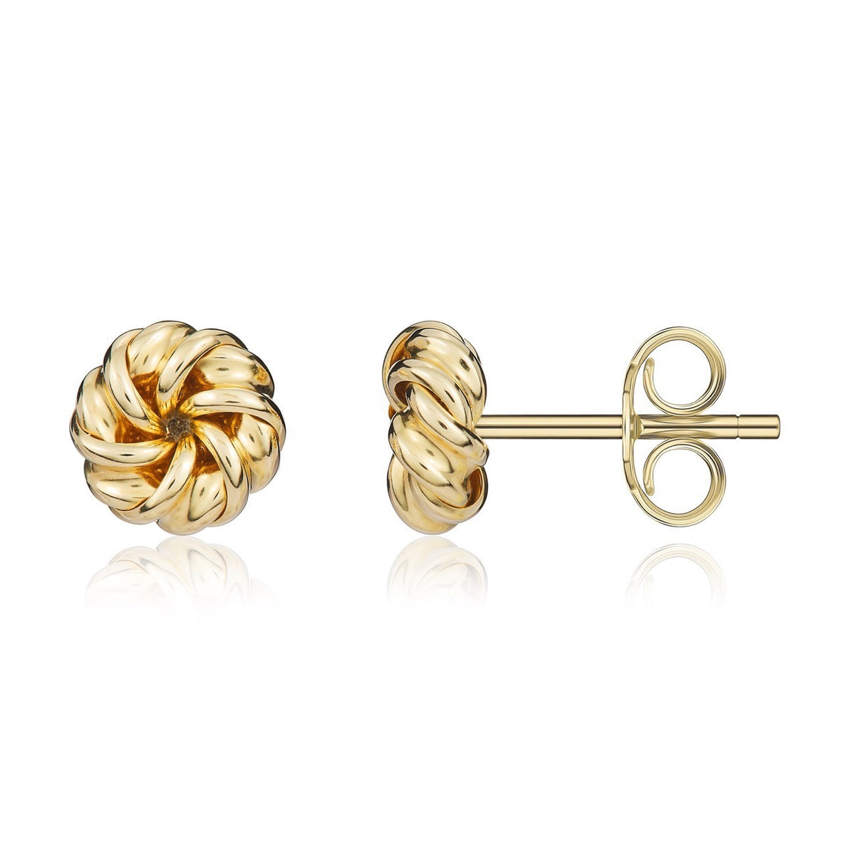 9CT YELLOW GOLD 7.5MM RIBBON SWIRL STUD EARRINGS