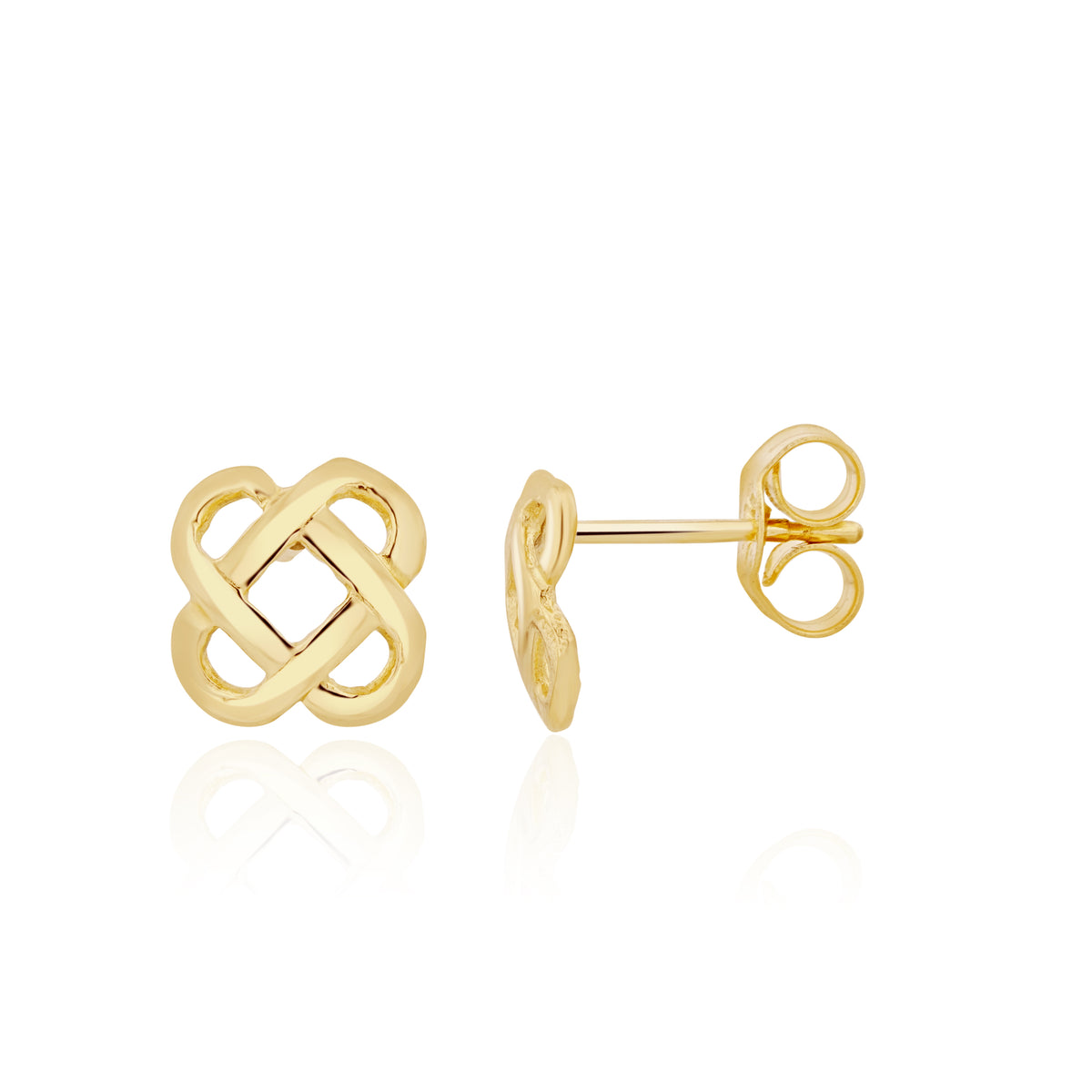 9CT YELLOW GOLD CUSHION SHAPE CELTIC STYLE KNOT EARRINGS