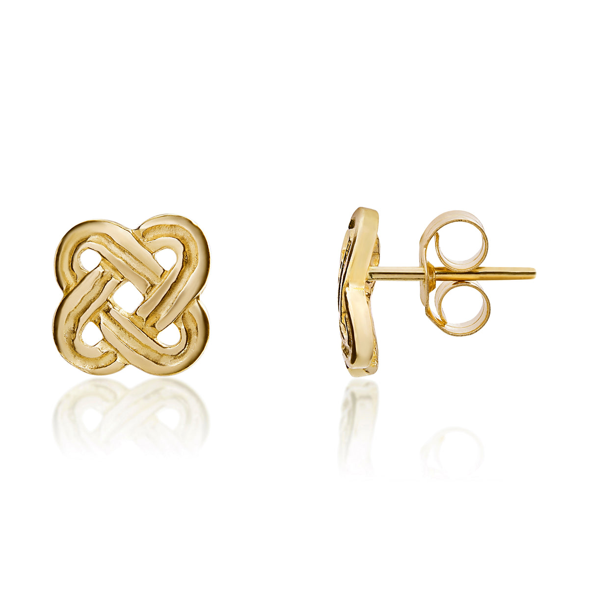 9CT YELLOW GOLD CUSHION-SHAPE CELTIC DESIGN STUD EARRINGS