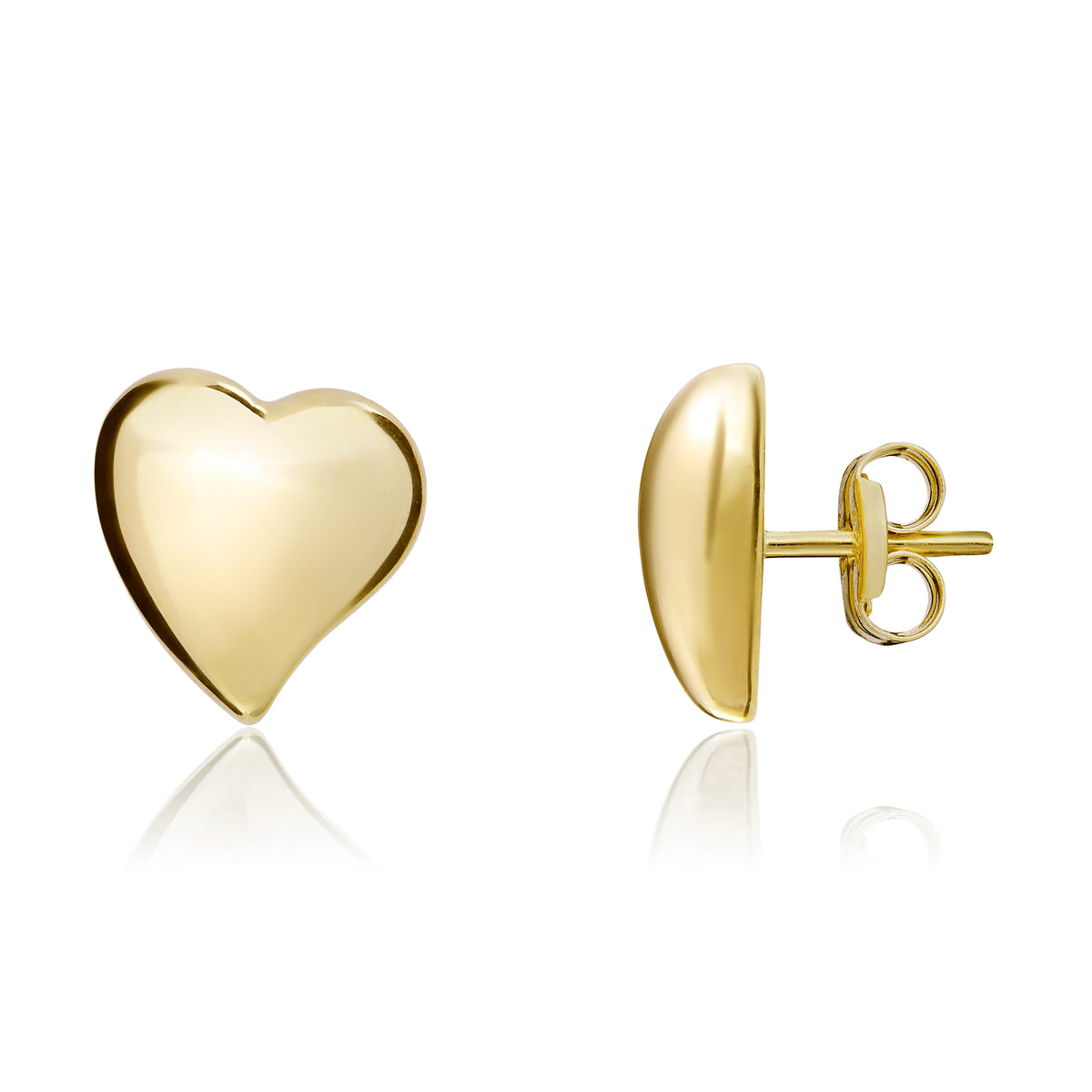 9CT YELLOW GOLD POLISHED HEART STUD EARRINGS