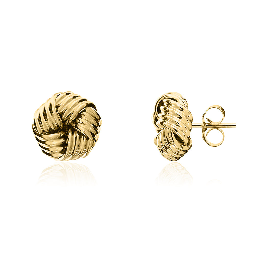 9CT YELLOW GOLD RIBBED 10MM KNOT/SWIRL STUD EARRINGS