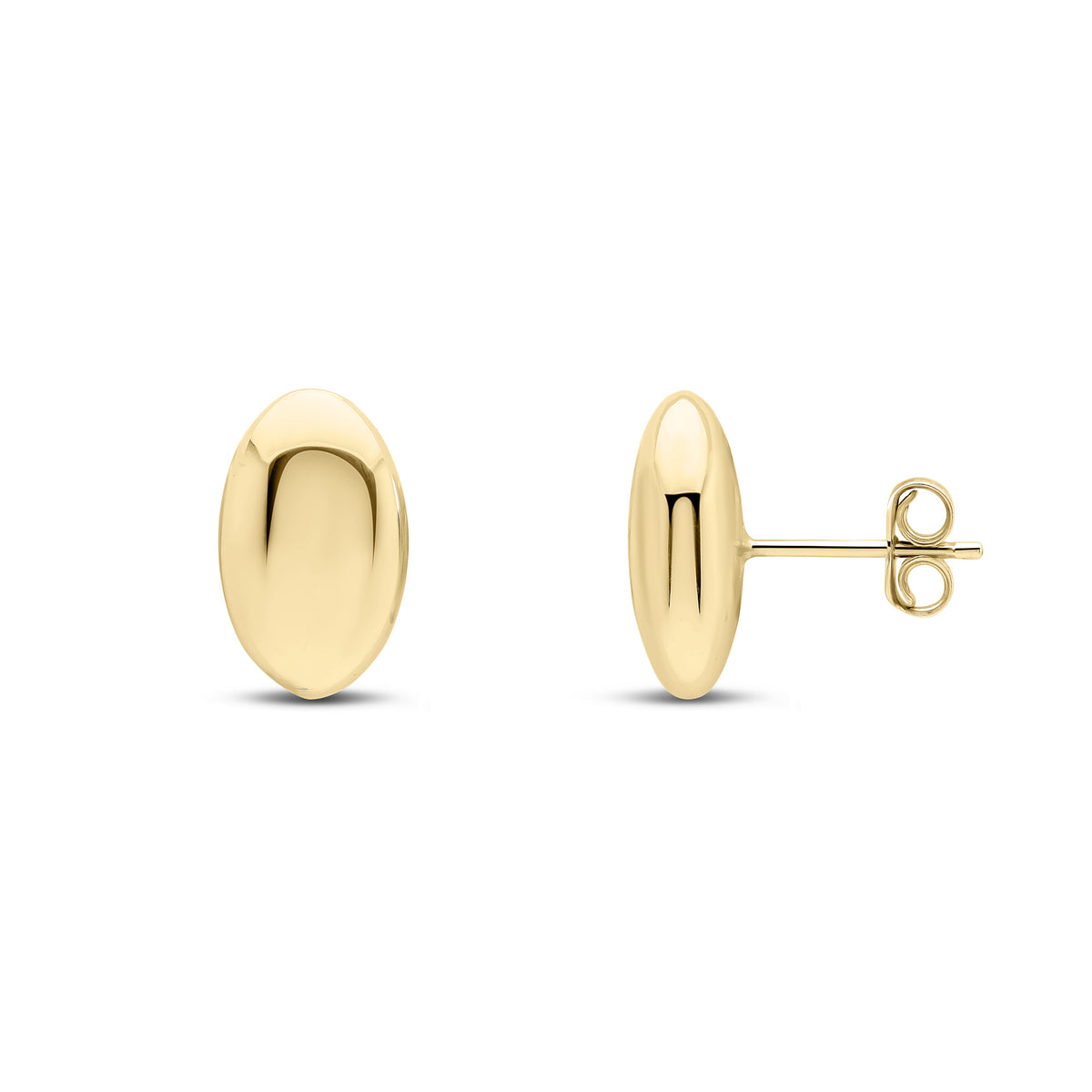 9CT YG POLISHED 14X9MM OVAL DOMED STUD EARRINGS