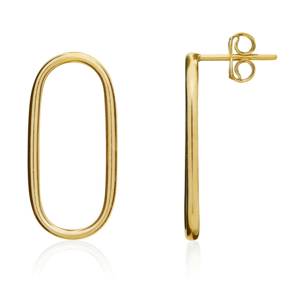 9CT YG POLISHED TUBE LONG OVAL EARRINGS