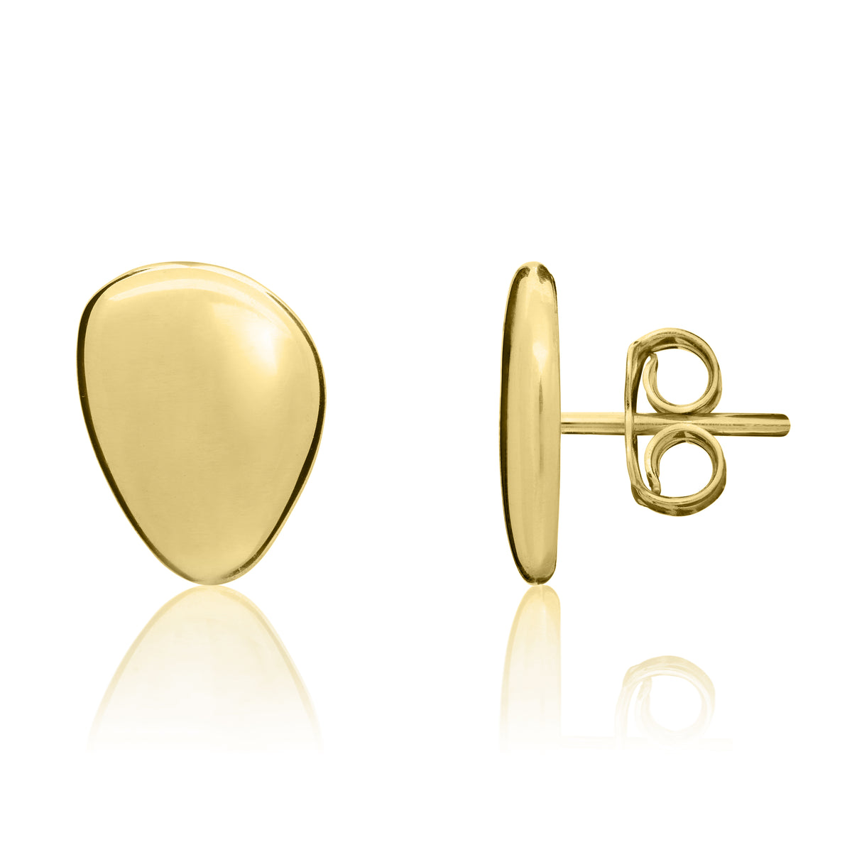 9CT YG POLISHED FINISH FLAT PEBBLE SHAPE EARRINGS