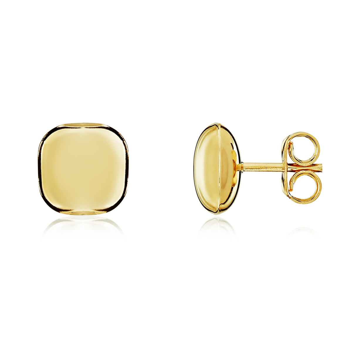 9CT YELLOW GOLD POLISHED CUSHION STUD. 8MM