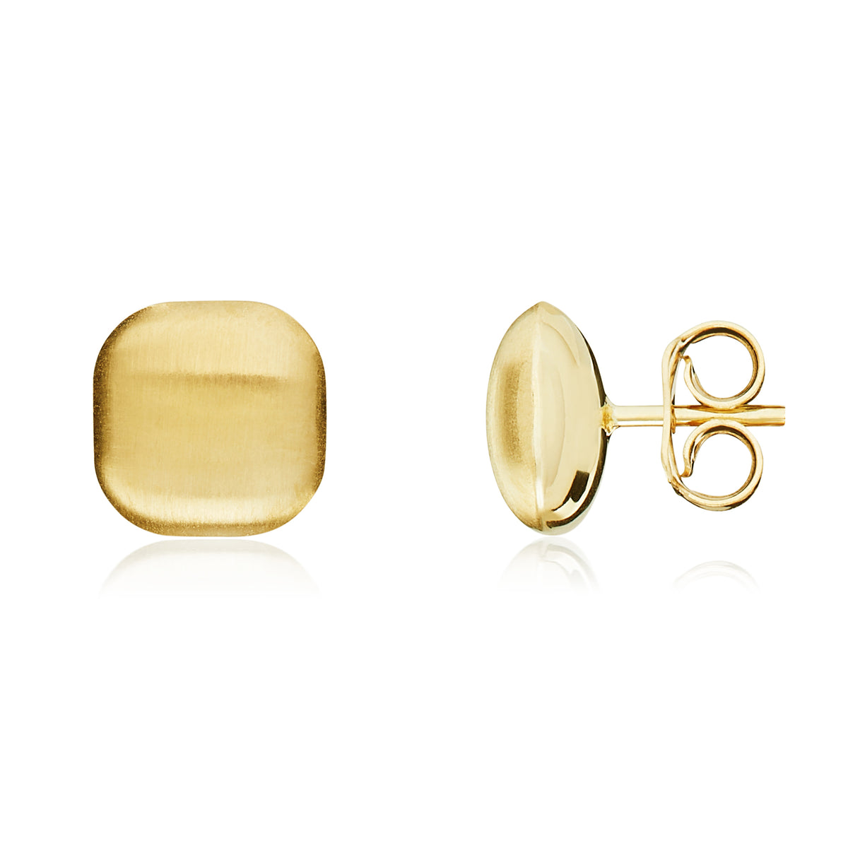 9CT YELLOW GOLD SATIN FINISH CUSHION STUD. 8MM