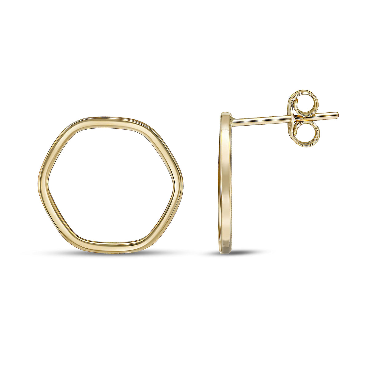 9CT YG SQUARED TUBE OPEN HEXAGON STUD EARRINGS