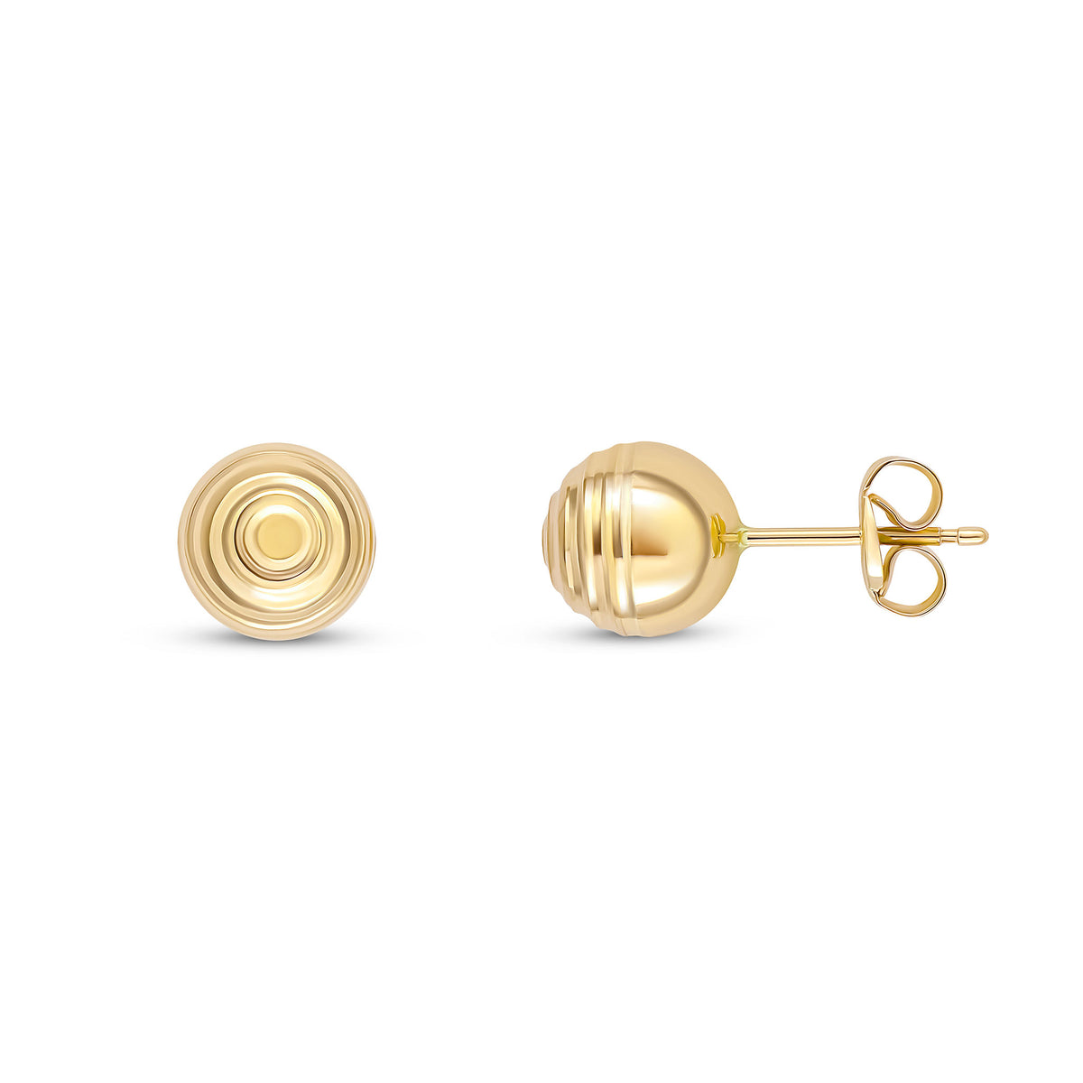 9CT YELLOW GOLD STRIPED/POLISHED 7MM BALL STUD EARRINGS