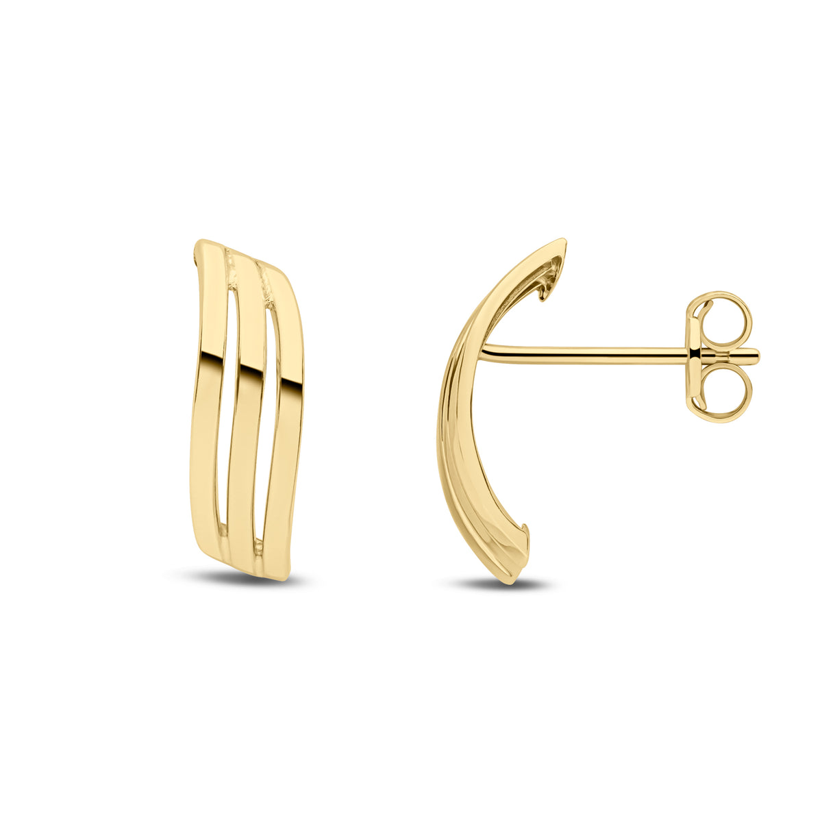 9CT YG 3 ROW CURVED BARS EARRINGS