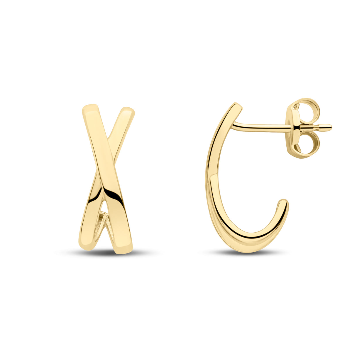 9CT YG POLISHED X CURVED EARRINGS