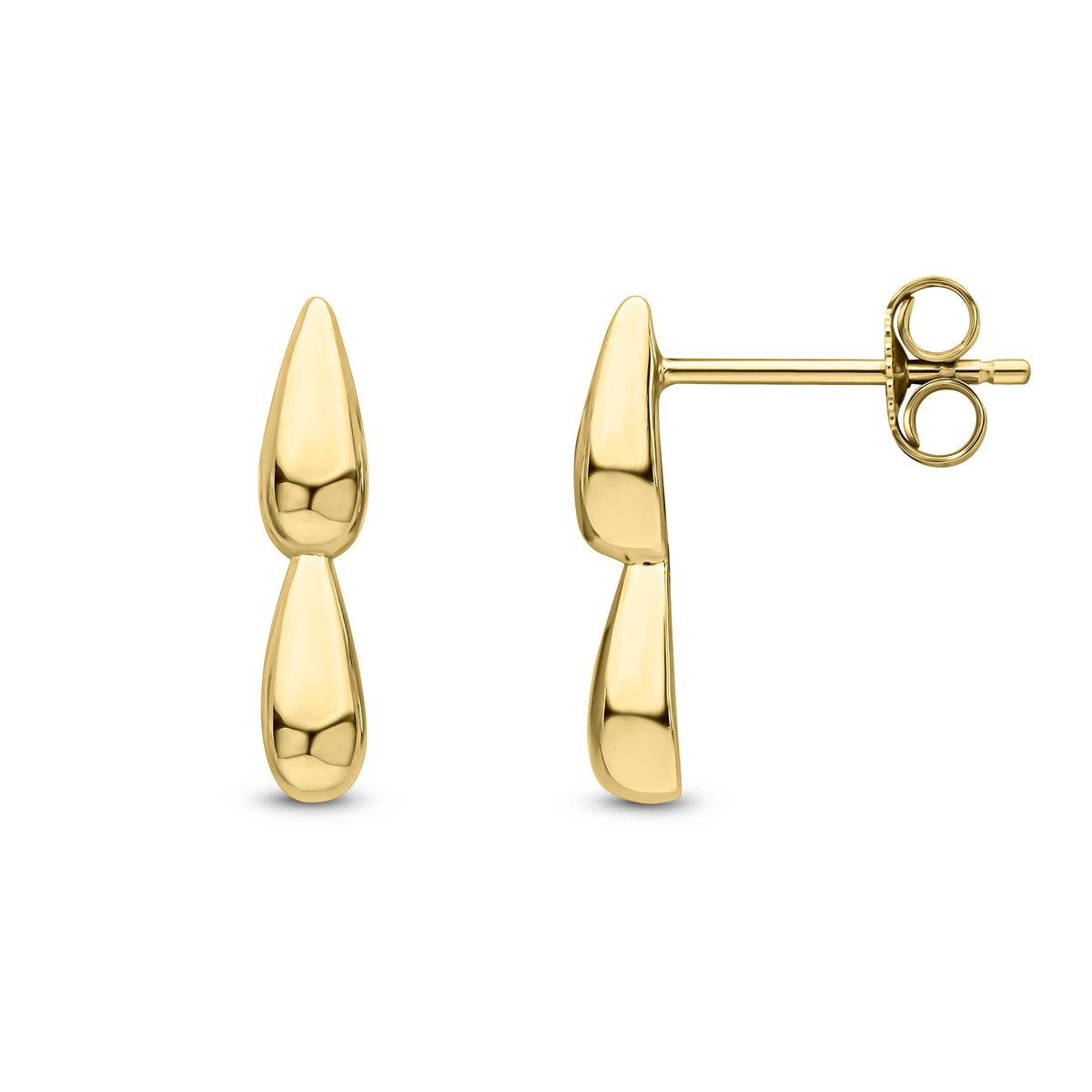 9CT YG POLISHED DOUBLE TEARDROP STUD EARRINGS