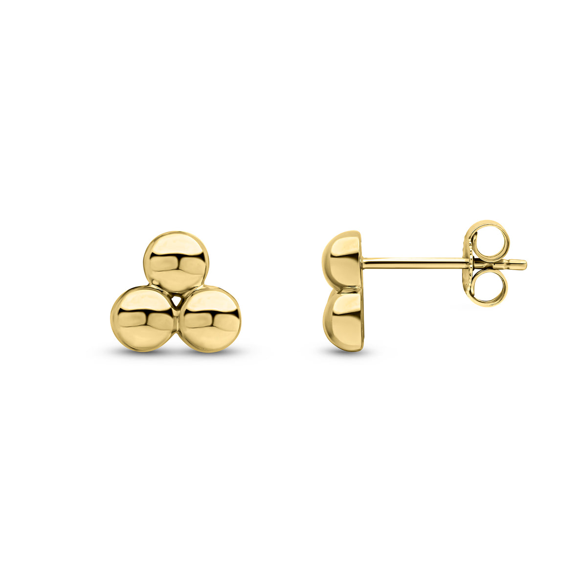 9CT YG POLISHED BALLS TREFOIL STUD EARRINGS