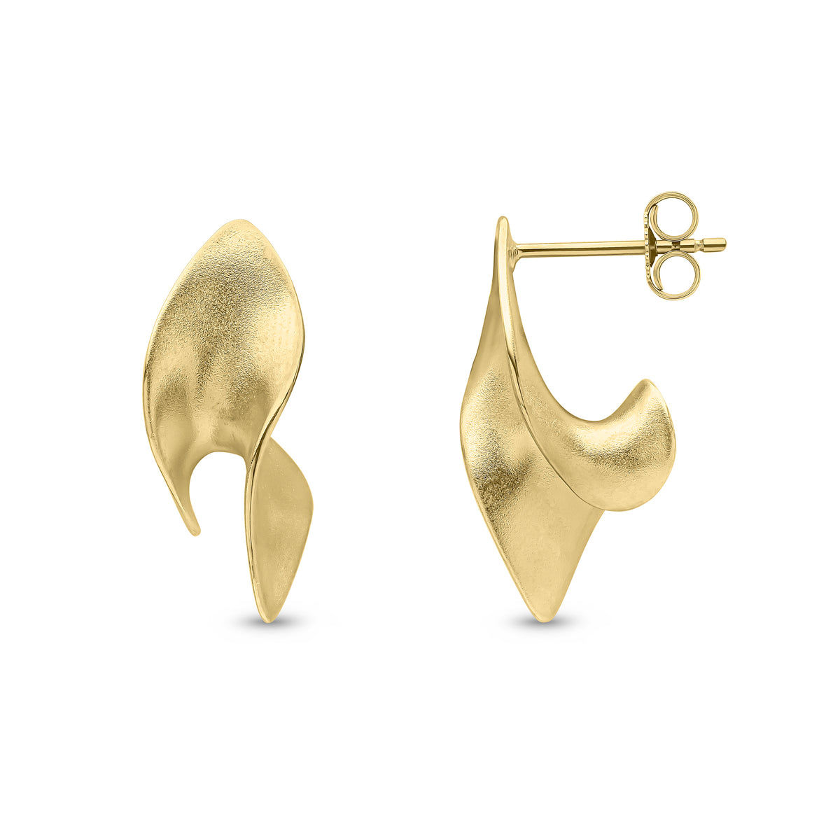 9CT YG SATIN FINISH 'LEAF'/TWIST EARRINGS