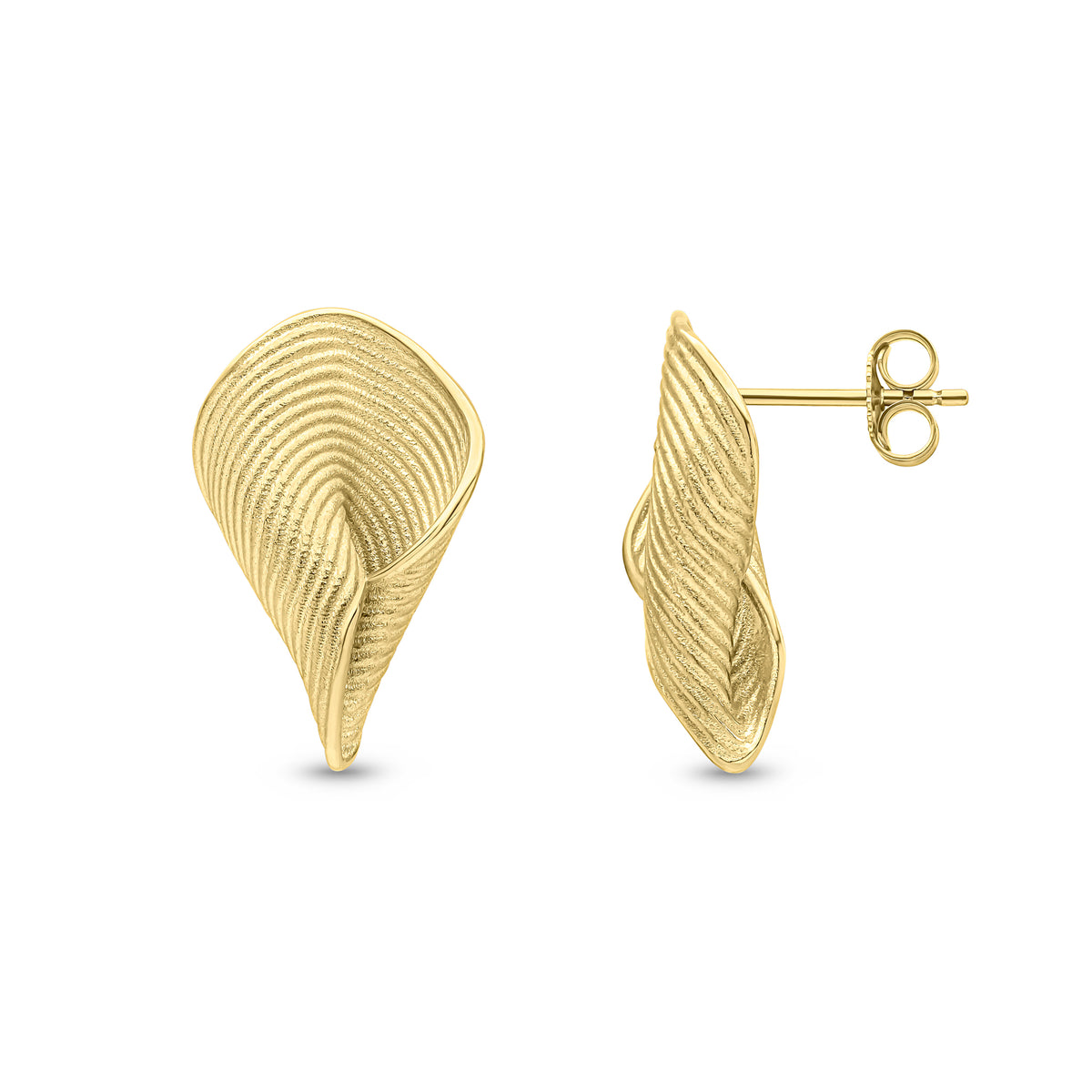 9CT YG TEXTURED 'LEAF'/FOLD EARRINGS