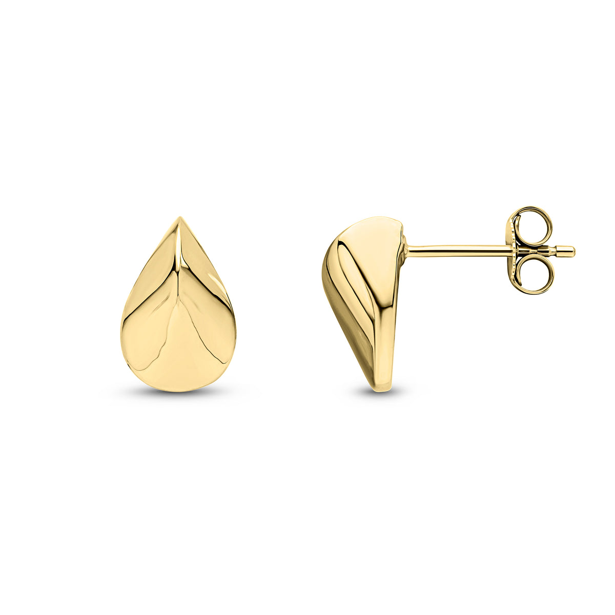 9CT YG POLISHED RIDGED PEARSHAPE STUD EARRINGS