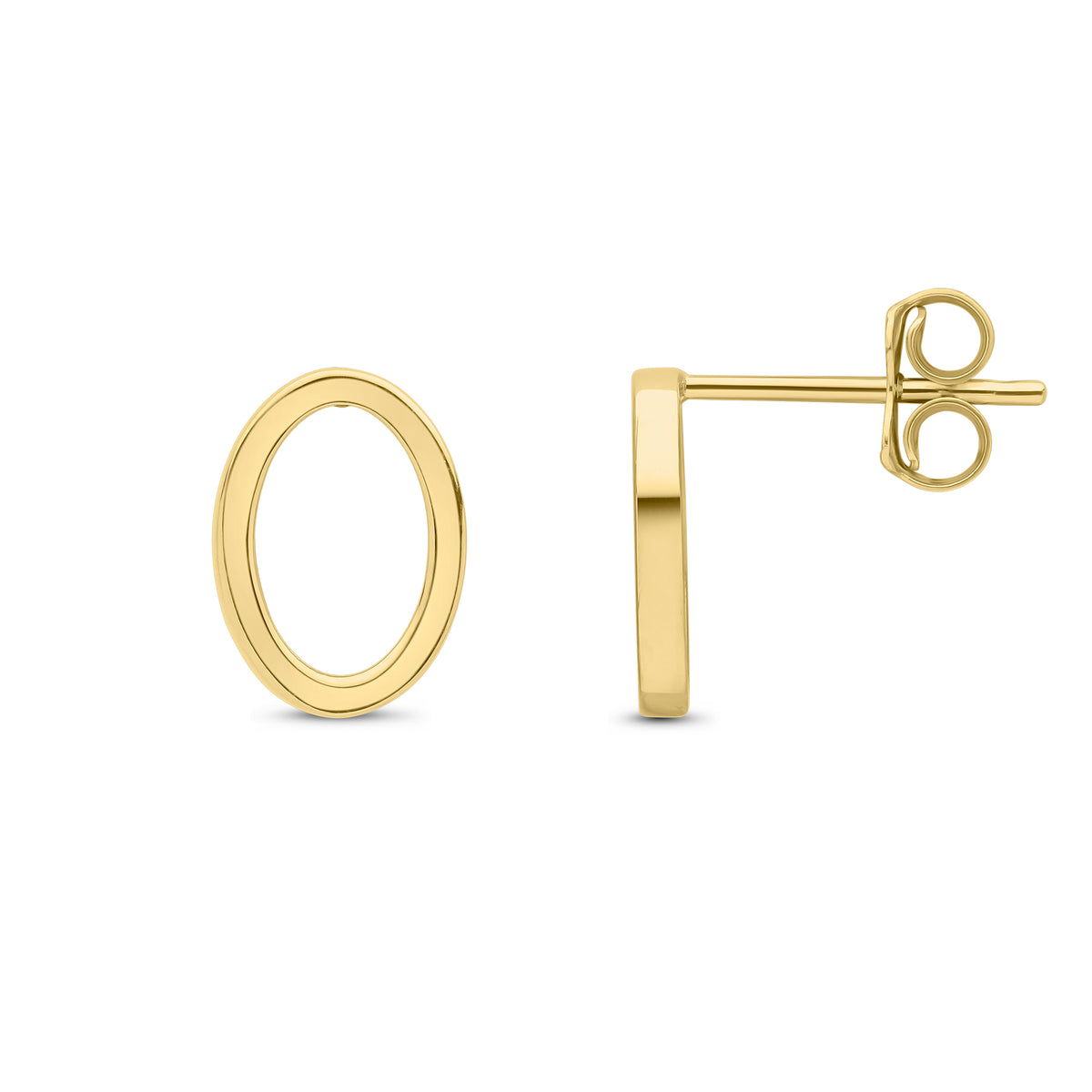 9CT YG SQUARE TUBE OPEN OVAL SHAPE STUD EARRINGS