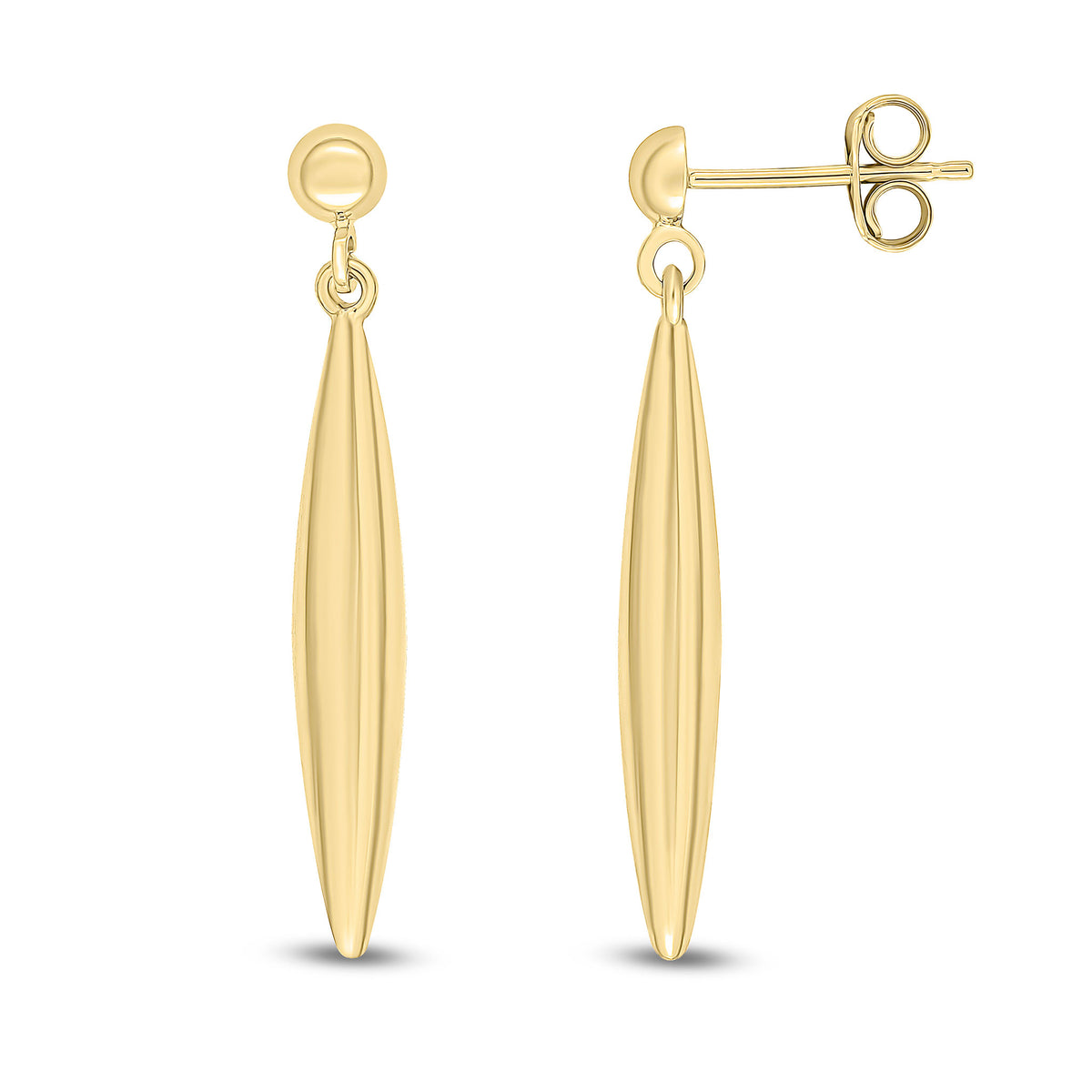 9CT YG POLISHED 3D MARQUISE DROP EARRINGS WITH HALF BEAD STUD TOP