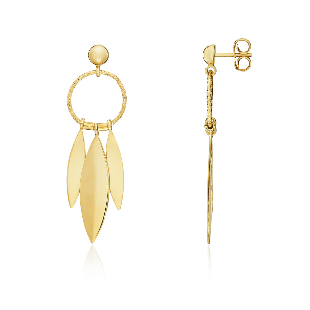 9CT YG CIRCLE AND LEAF DROP EARRINGS