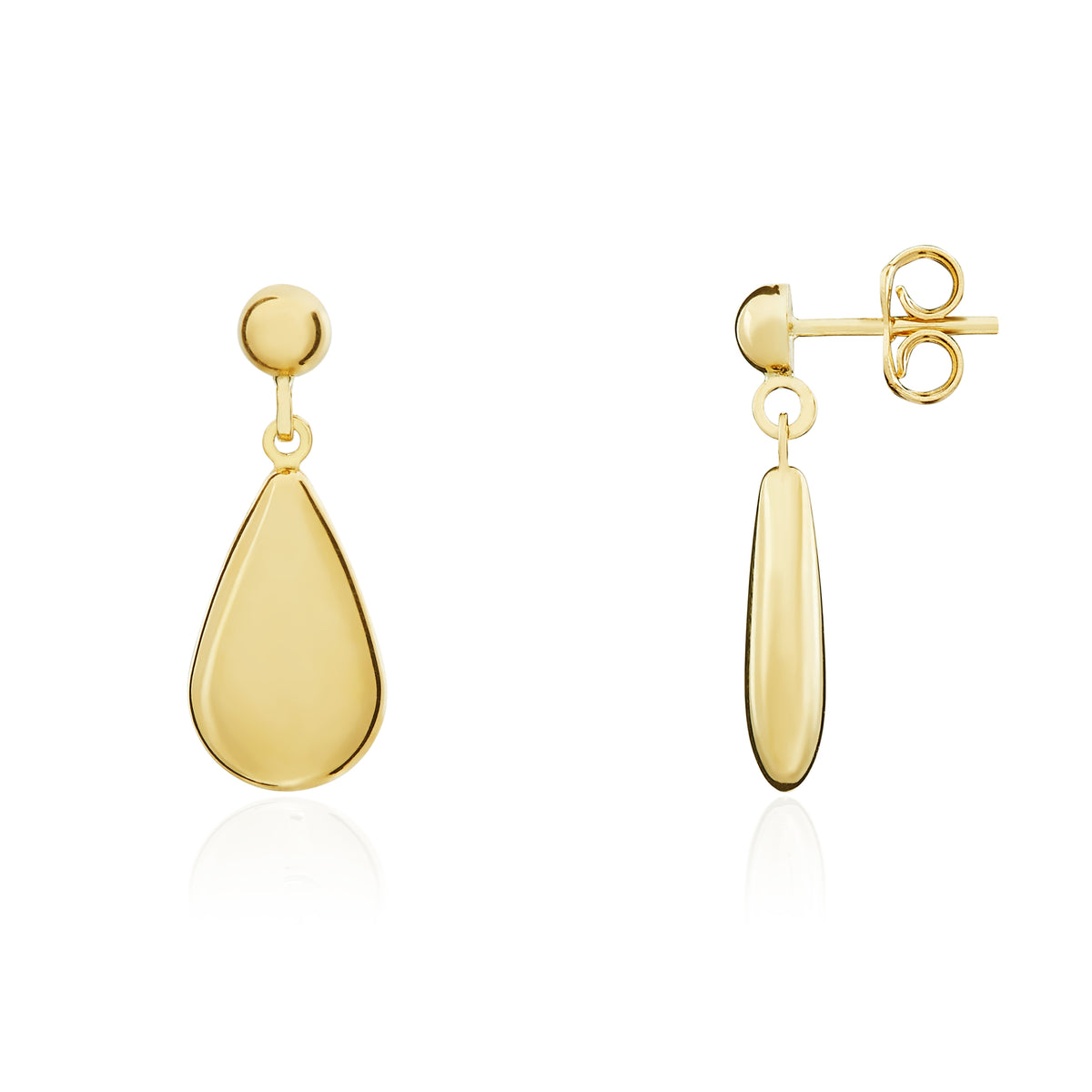 9CT YG FLAT POLISHED PEARSHAPE DROP EARRINGS WITH HALF BEAD TOP