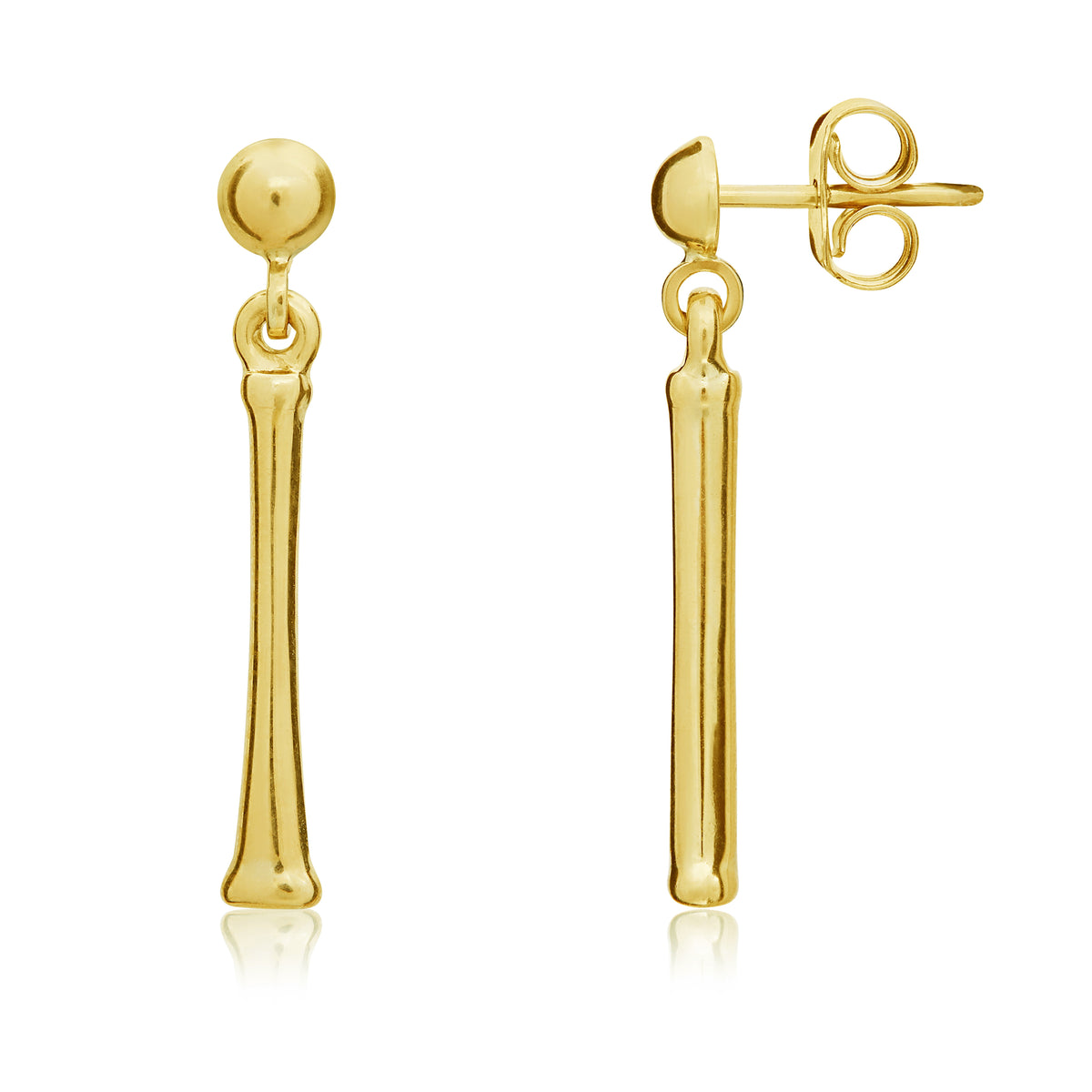 9CT YELLOW GOLD POLISHED FINISH 'PILLAR' DROP EARRINGS. 27MM LONG