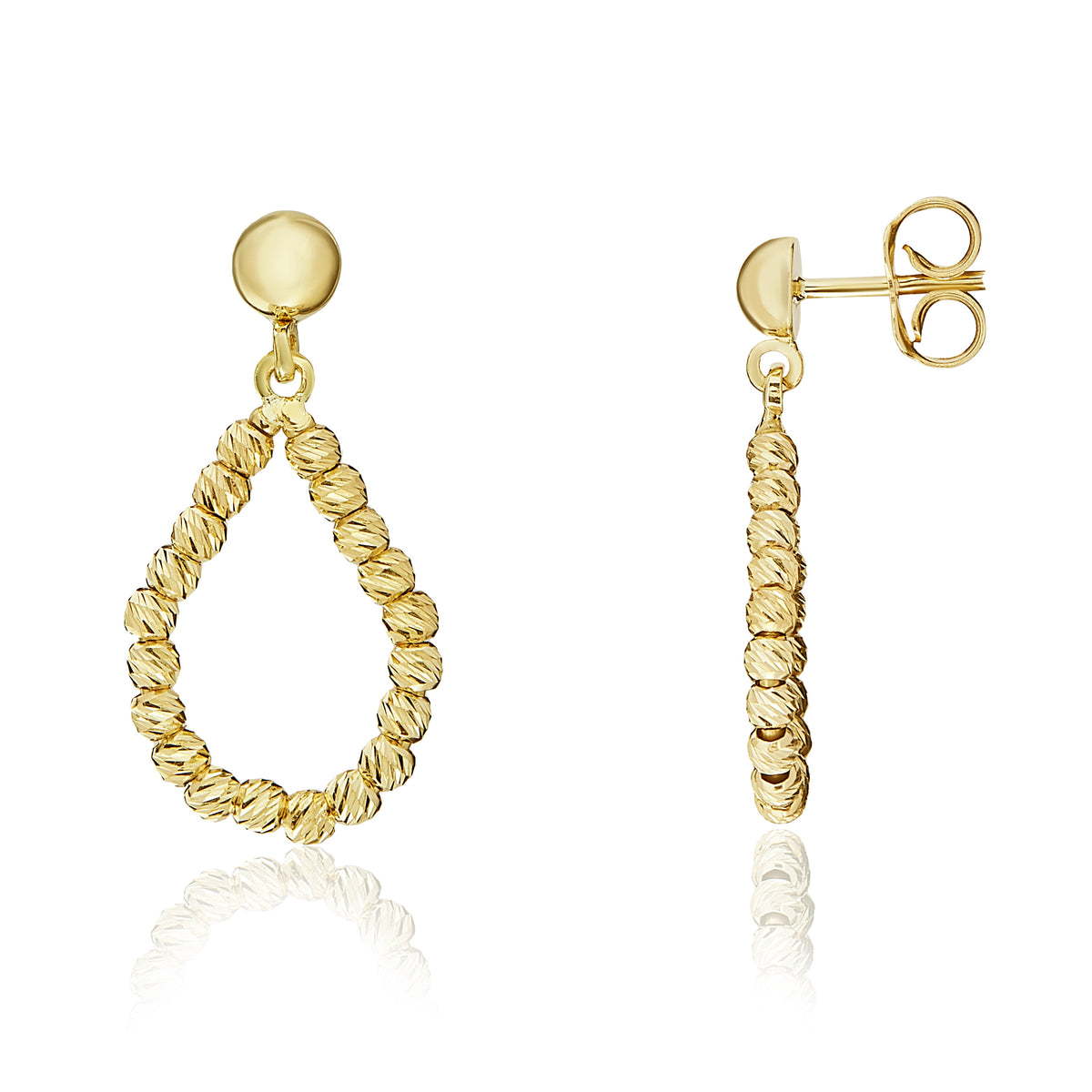 9CT YELLOW GOLD BEAD PEARSHAPE DROP EARRINGS