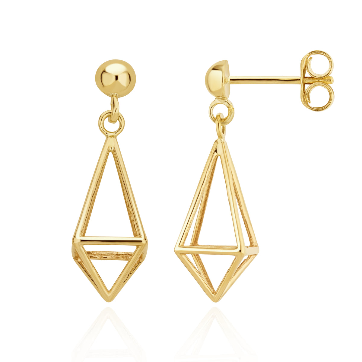 9CT YELLOW GOLD OPEN WIRE 3D KITE DROP EARRINGS