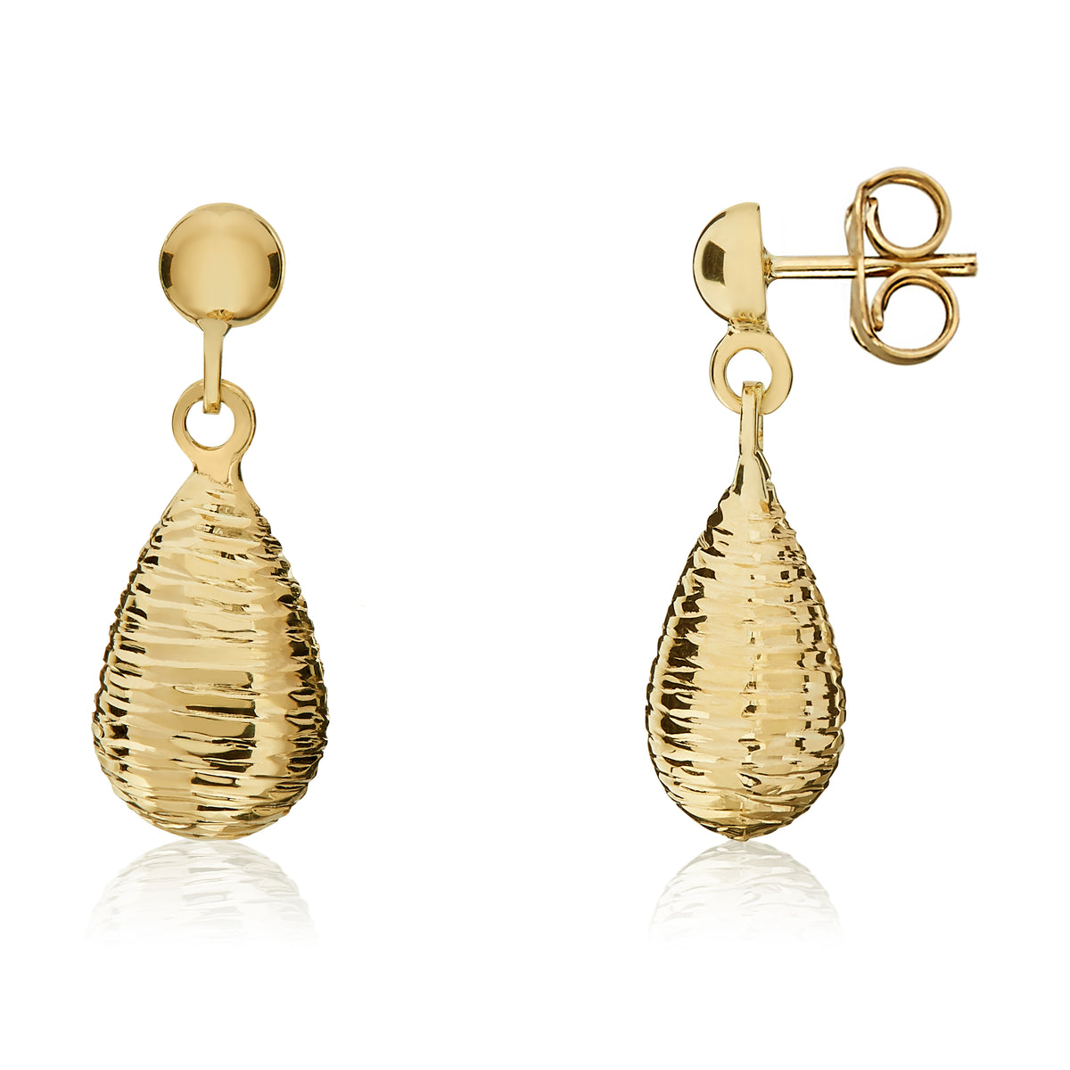 9CT YG RIBBED TORPEDO DROP EARRINGS