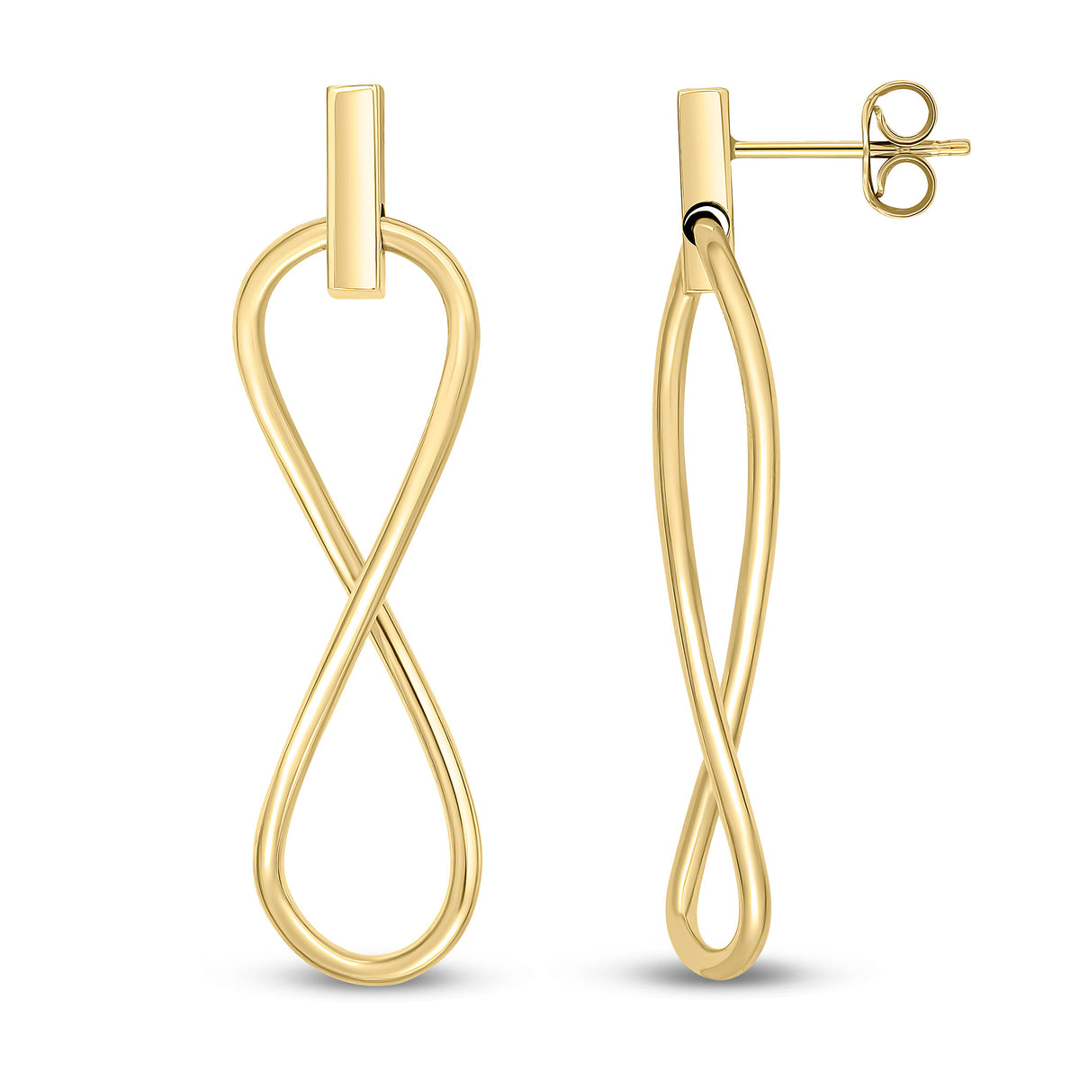 9CT YG INFINITY DROP EARRINGS WITH BAR TOP