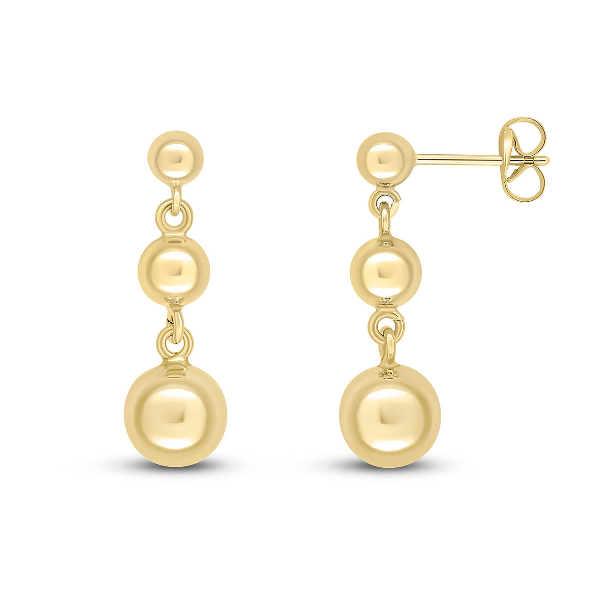 9CT YELLOW GOLD 4MM, 5MM AND 7MM POLISHED BALL DROP EARRINGS