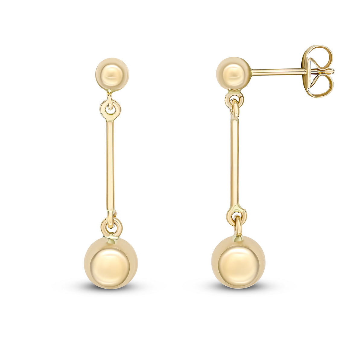 9CT YELLOW GOLD 4MM AND 6MM POLISHED BALLS AND BAR DROP EARRINGS