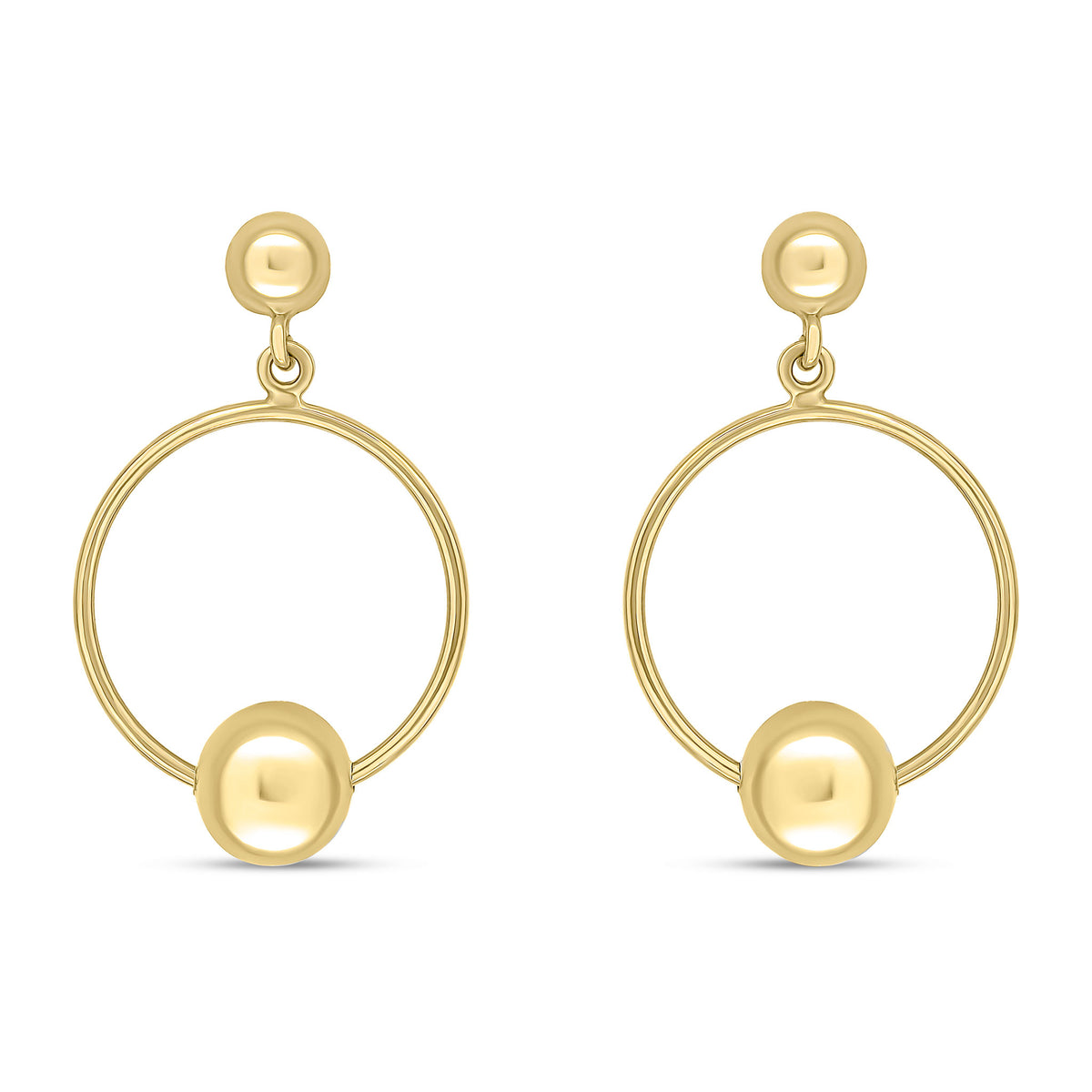 9CT YG RING AND POLISHED 6MM BALL DROP EARRINGS WITH HALF BEAD STUD TOP