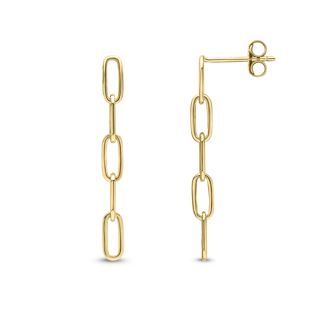 9CT YG PAPERCHAIN DROP EARRINGS. 32MM LONG