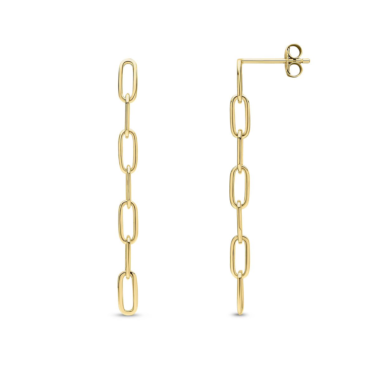 9CT YG PAPERCHAIN DROP EARRINGS. 43MM LONG