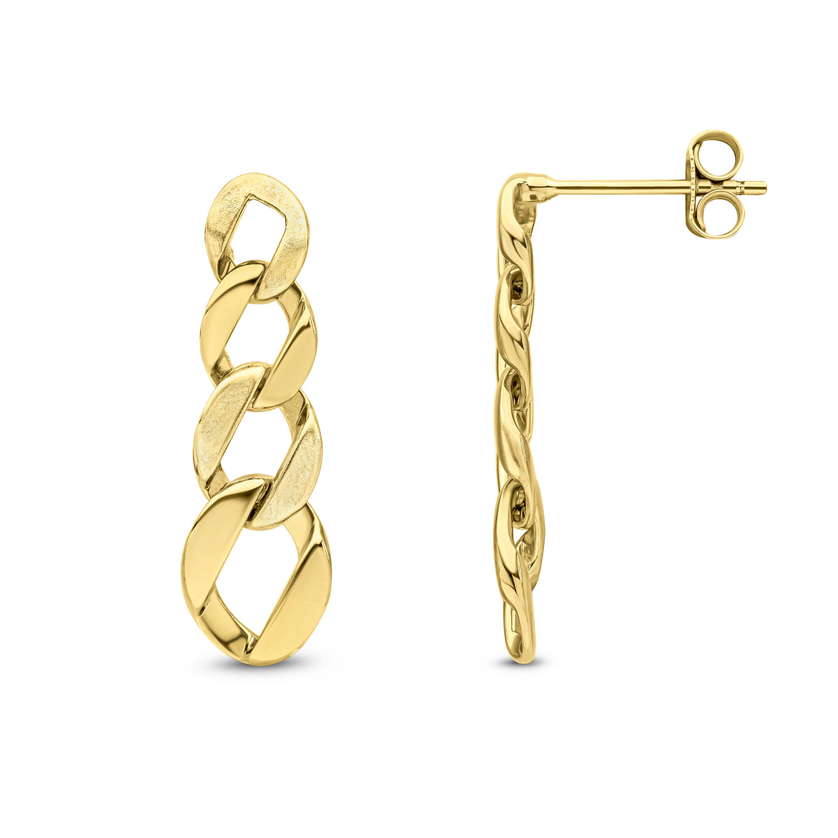 9CT YG SATIN & POLISHED FINISH GRADUATED CHAIN LINK DROP EARRINGS