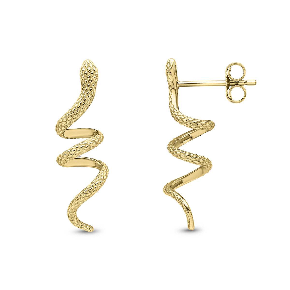 9CT YG TEXTURED COILED SNAKE EARRINGS