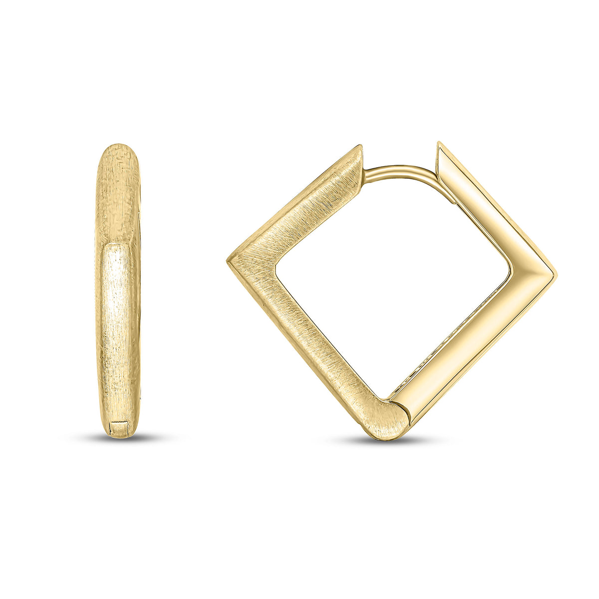 9YG.SATIN & POLISHED SQUARE HUGGY EARRINGS
