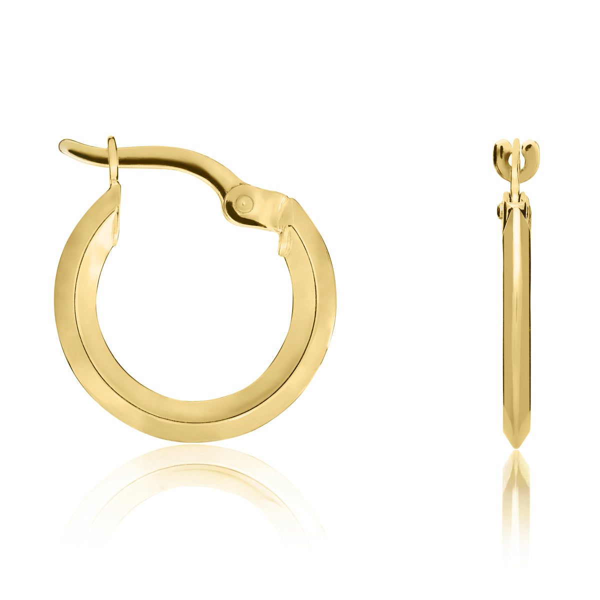 9CT YG KNIFE EDGE HOOP EARRINGS. 15MM OUTER DIAMETER