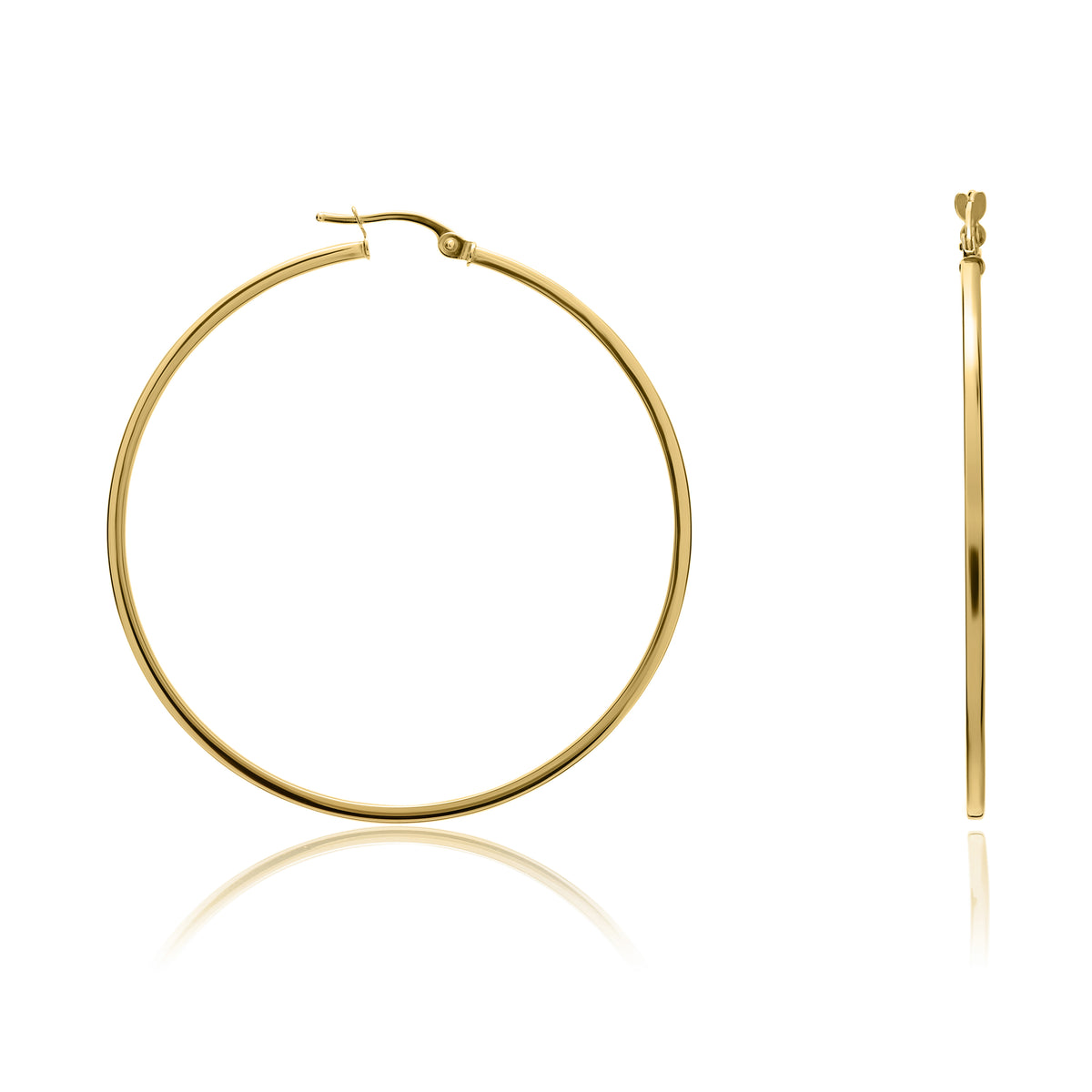9CT YG 1.5MM SQUARE TUBE HOOP EARRINGS. 48MM OUTER DIAMETER