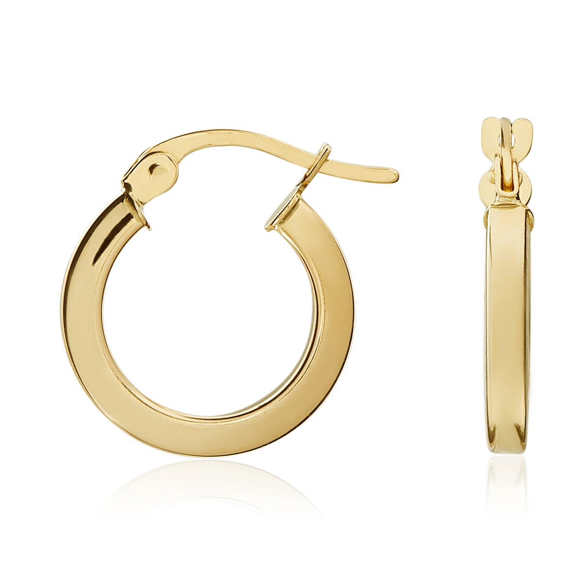 9CT YG 2MM SQUARE TUBE ROUND HOOP EARRINGS 14MM DIAMETER