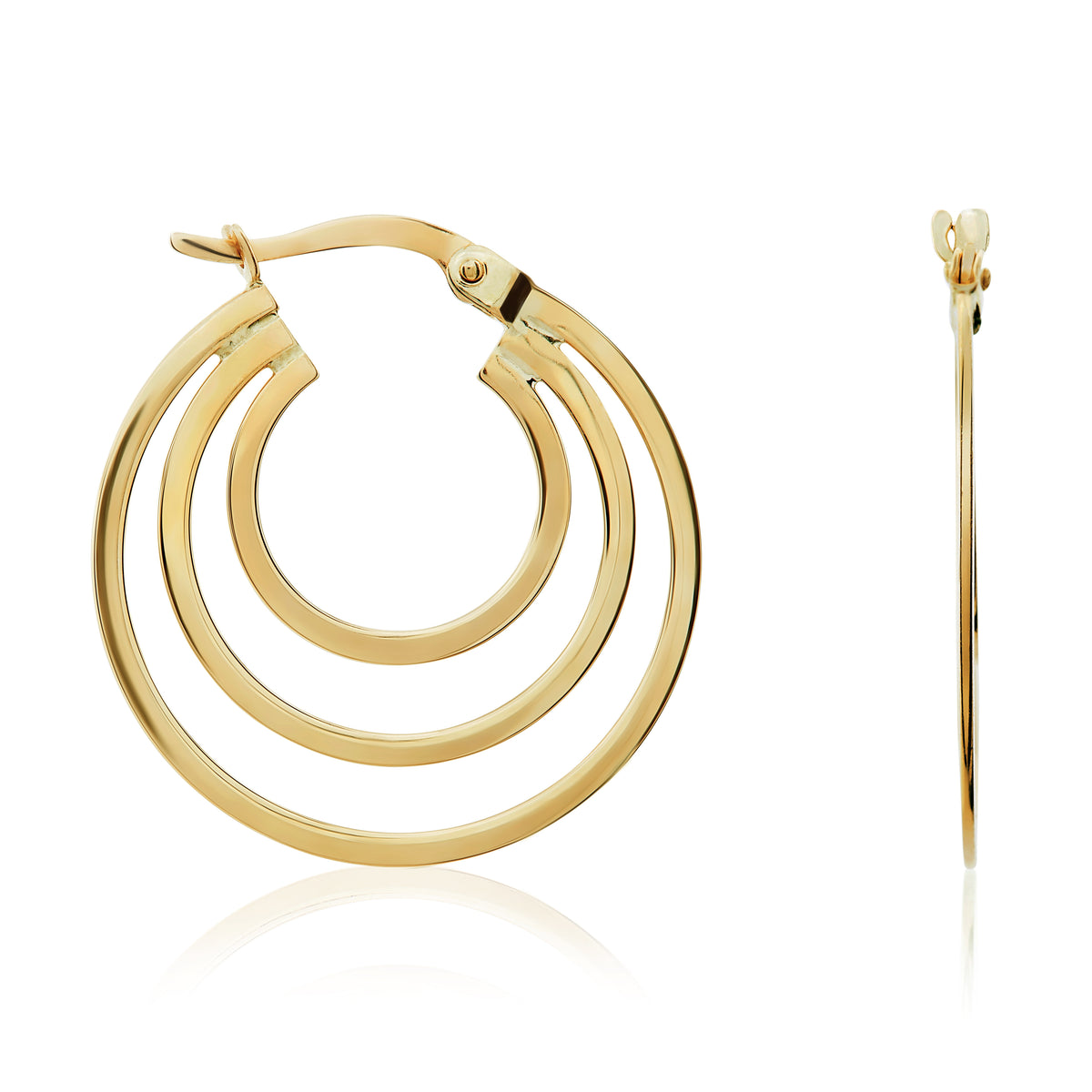 9CT YG FLAT TRIPLE HOOP EARRINGS